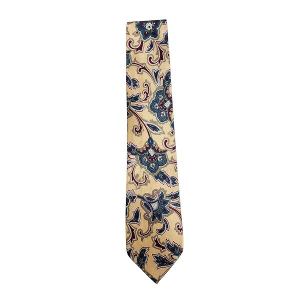 Christian Dior‎ Mens Silk Tie Paisley Floral Design Beige & Blue Made In USA - Picture 7 of 7